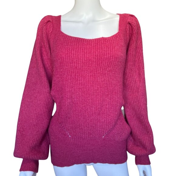Rain + Rose Pink Knit Sweater w/ Balloon Sleeves & Back Tie Detail Womens Sz XL - Picture 1 of 7